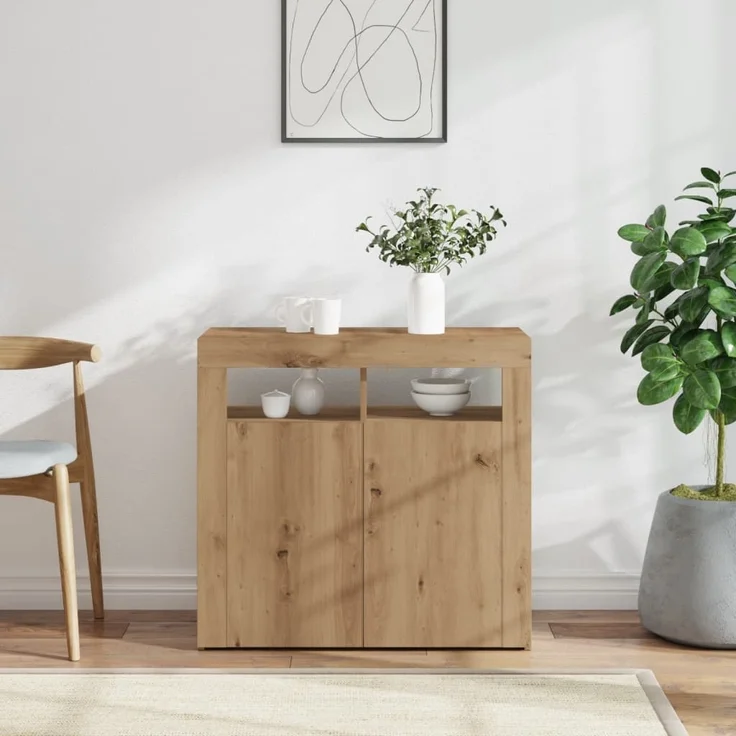 vidaXL Sideboard mit LED-Leuchten Artisan-Eiche 80x35x75 cm 856362 – Bild 4