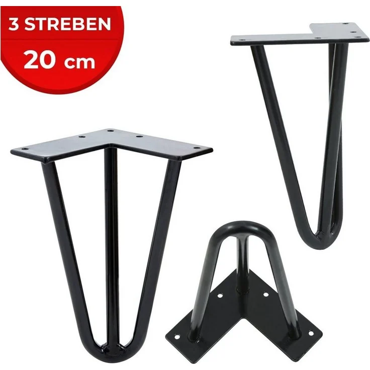 VENDOMNIA Tischbein Hairpin 4er Set, Metall, aus Stahl, 2 oder 3 Streben, Größenwahl, Haarnadel Möbelfüße,Hairpin Legs Tischgestell,Couchtisch, Schreibtisch – Bild 2