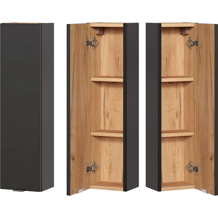 Badezimmer Hängeschrank TOSKANA-BLACK-56 in seidenmatt anthrazit B/H/T ca. 20/75/16cm – Bild 2