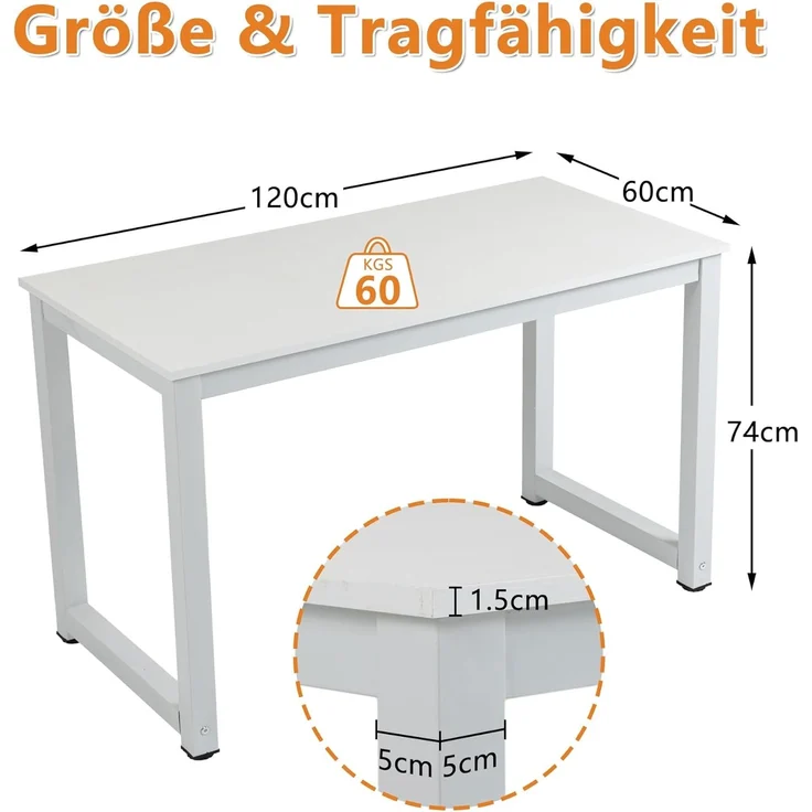 Thanaddo Arbeitstisch 60 x 120 cm Schreibtisch, Kleiner Computertisch, Bürotisch für Büro – Bild 2