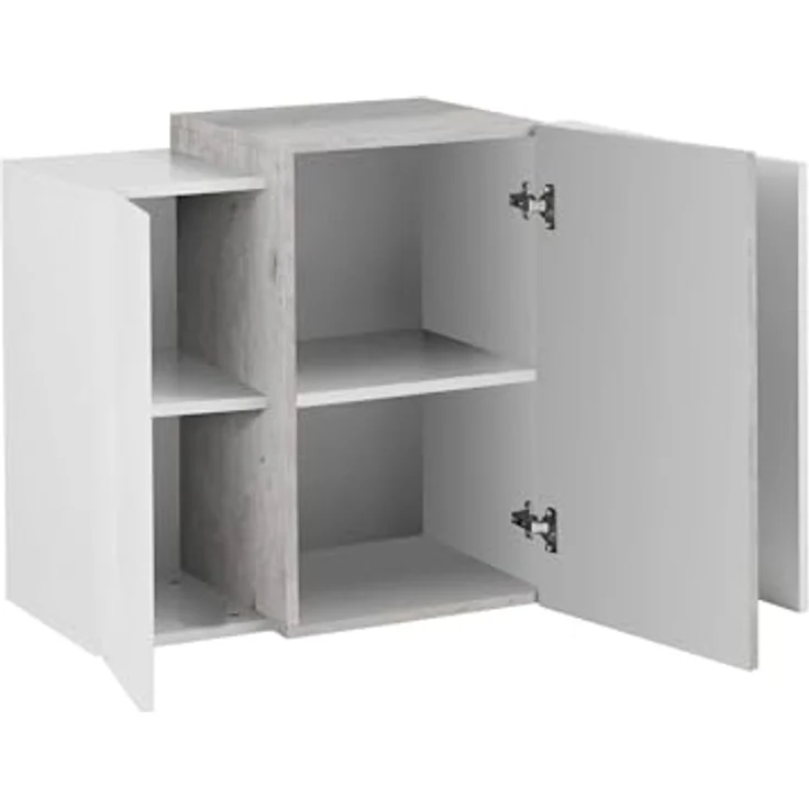 Dmora - Wandschrank Michael, Mehrzweckgarderobe, Wandschrank, 100 % Made in Italy, 90 x 38 x 66 cm, glänzendes Weiß und Schiefer, – Bild 4