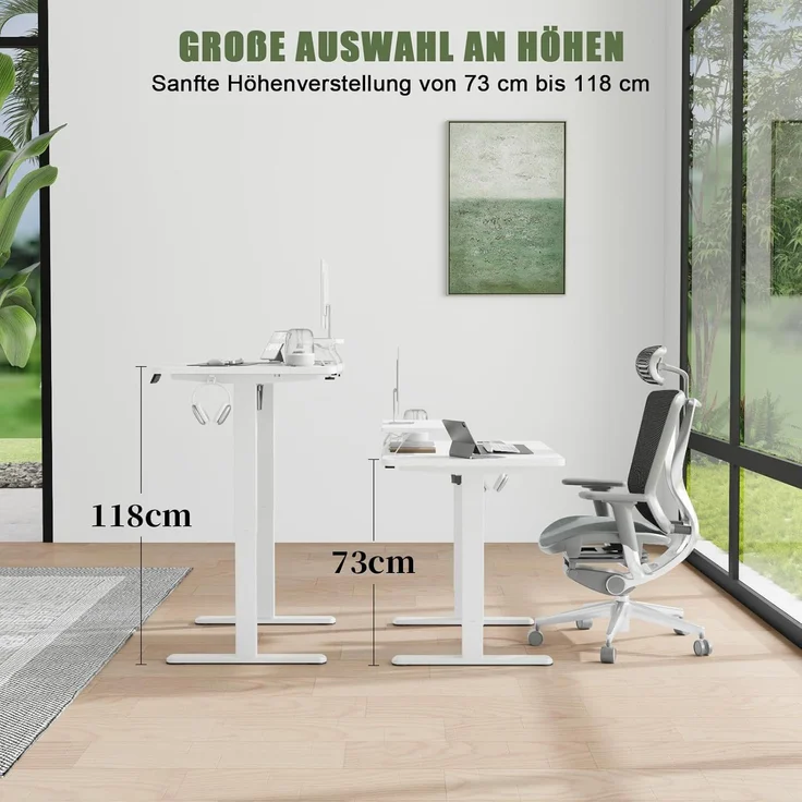 Devoko 120×60cm Elektrisch Höhenverstellbarer Schreibtisch mit Monitorständer, Computer-Schreibtisch, mit 2 Höhen-Speicherfunktionen, Weiße – Bild 4