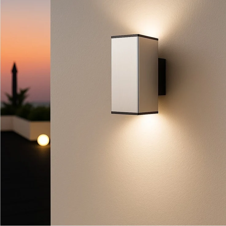 MeLiTec LED Wandleuchte LED Wand-Außenleuchte eckig 146 Edelstahl matt, Warmweiß, Up & Down-Leuchte, Edelstahl, Wandlampe eckig, Indoor Outdoor, IP44 – Bild 1