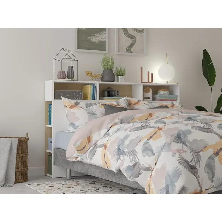 Vente-unique - NASTIA Bettkopfteil und Bettbrücke Holz, Platte Weiß - B 23 cm x H 100 cm x L 162 cm