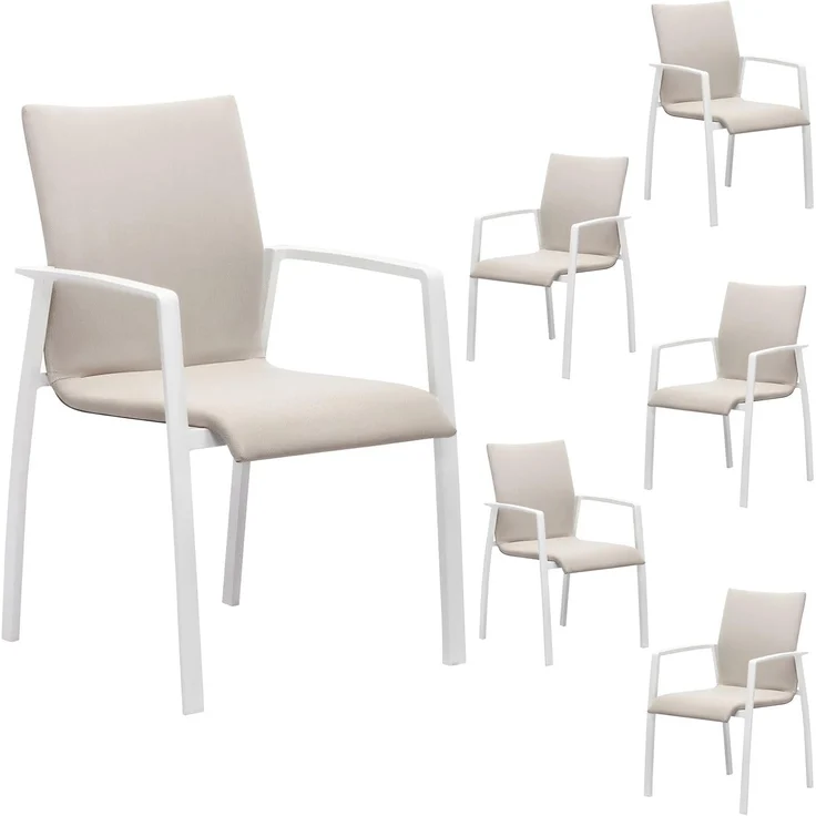 IDIMEX Gartenstühle VERANO 6er Set, 57 x 89 x 62 cm, weiß/beige, stapelbar, robust, mit Textilene Polster. Gartenmöbel-Set, Terrassenmöbel, Outdoor-Möbel wetterfest, Gartenstuhl 6er-Set – Bild 2