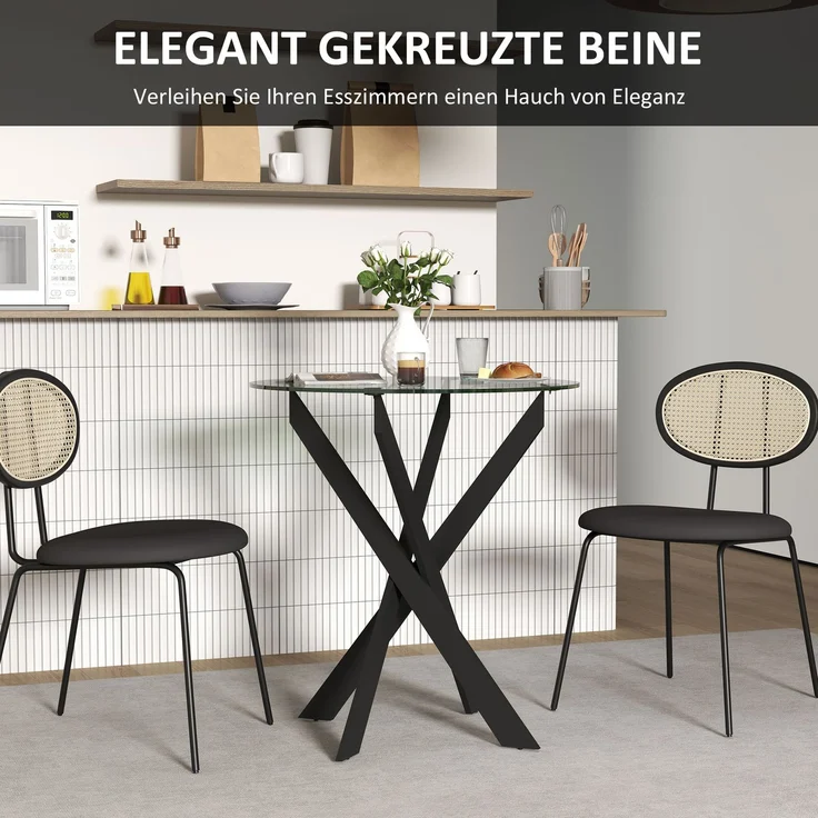 JARDJ Moderner Glas-Esstisch, 70 cm Durchmesser, Küchentisch mit gehärteter Glasplatte und Metallbeinen, für 4 Personen – Bild 8