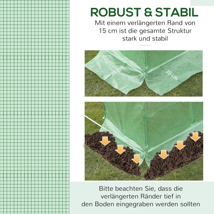 Wohnora-Ersatzplane für Garten-Gewächshaus-Tunnel 9 m², Plane Abmessungen 3L x 3B x 2H m PE Anti-UV wasserdicht 6 Fenster + rollbare Reißverschlusstür Grün,H 200cm x T 300cm x B 300cm – Bild 4