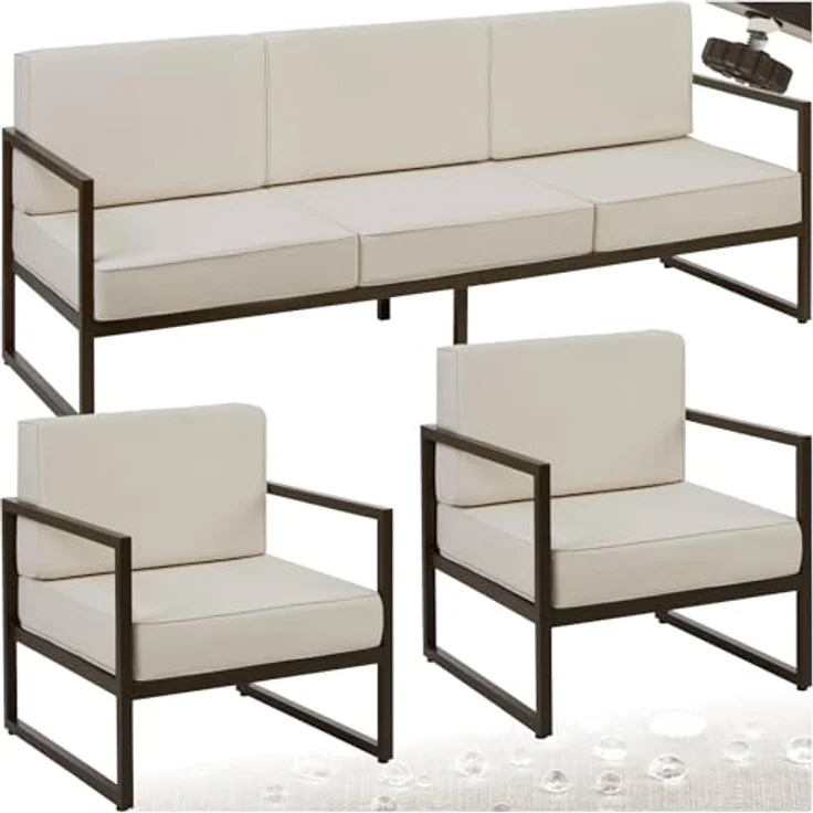 tectake® Gartenlounge Outdoor Set, Sofa 3 Sitzer 2X Gartensessel, Relaxsessel Garten mit Gartenbank, Gartenmöbel, Balkonmöbel, Terrassenmöbel, Wintergarten, Sitzecke Outdoor - 5 Sitzplätze – Bild 2