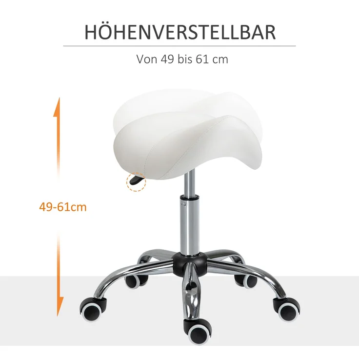 Rollhocker höhenverstellbar Drehhocker 49-61 cm Arbeitshocker drehbar Sattelhocker für Büro Salon Massage Spa Weiß--Weiß--61x52x53cm--YOUDENOVA – Bild 6