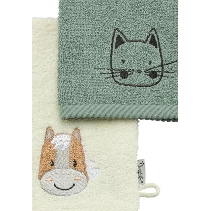 Sterntaler Waschlappen 2er Pack Bauernhof - Frottee Babywaschhandschuh aus saugfähiger, weicher Baumwolle, sorgt für Spaß beim Baden und Duschen - Baby und Kinder Waschlappen, steingrün – Bild 4