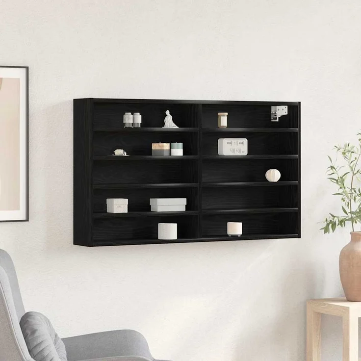 vidaXL Vitrine Schwarz Eichen-Optik 100 x 15 x 58 cm Holzwerkstoff 873906 – Bild 1