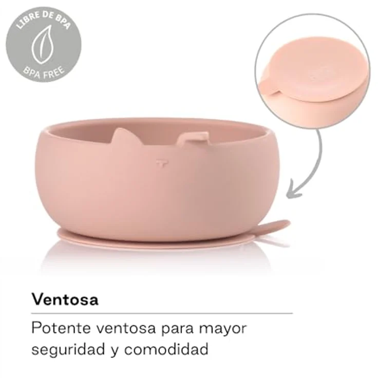 Jané Silikon Baby Schüssel mit Saugnapf und Löffel, BPA-frei, Mikrowellengeeignet, Baby Geschirr Set, Farbe Rosa – Bild 4