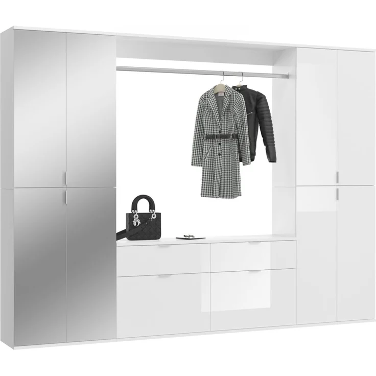 Garderobenschrank mit Spiegel SystemX in weiß Hochglanz 243 x 193 cm – Bild 6