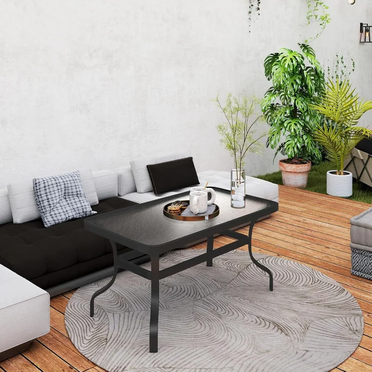 Outsunny Beistelltisch Hartglas, mit Wellendesign, Abgerundete Ecke (Kaffeetisch, 1-St, Rechteckiger Couchtisch), Gartenmöbel für Wohnzimmer, Garten, Terrasse, Balkon – Bild 8
