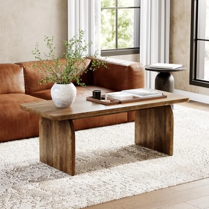 LITTLE TREE Rechteckiger Couchtisch 120 cm im Industrie-Design | Rustikales Braun Wohnzimmertisch mit abgerundeten Ecken, Belastbarkeit 68kg, E1 MDF – Bild 4
