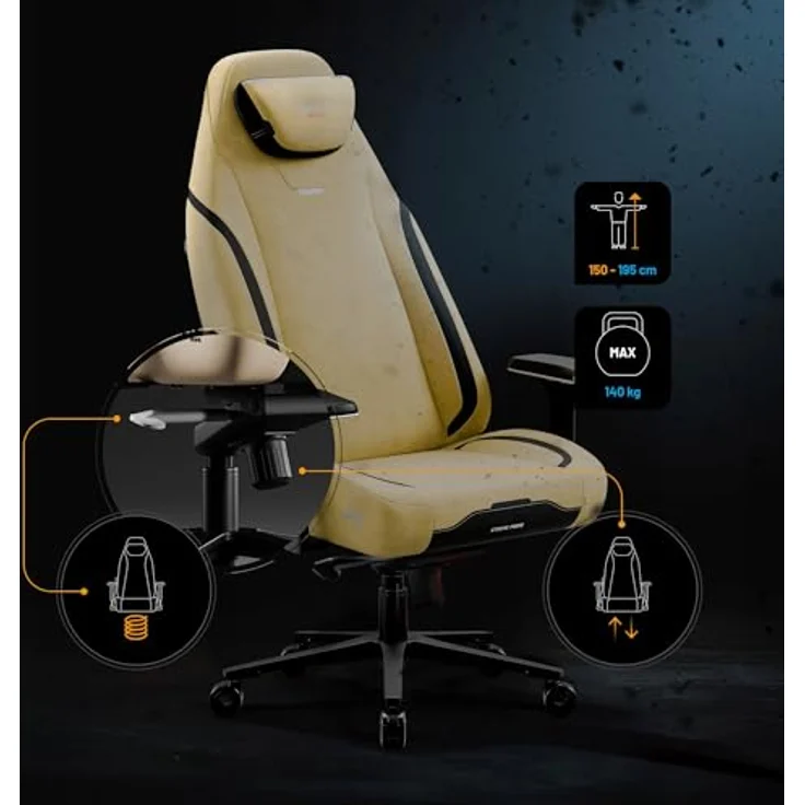 Diablo Ergonomischer Gaming Stuhl Stoff X.Eye Prime Pc Stuhl mit Magnet-Kopfstütze Gaming Sessel Kühlfunktion Gaming Stuhl Ergonomisch Strapazierfähiger Stoff Gaming Chair 140 kg Broken Gold – Bild 9