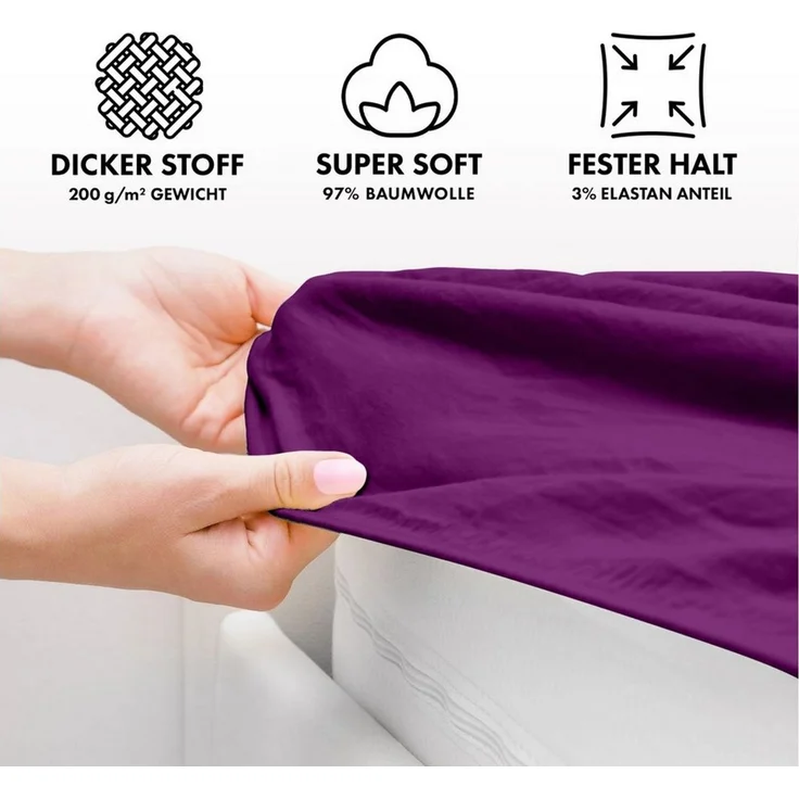 Jacobson Spannbettlaken PREMIUM 200 g/m² Jersey aus 97% Baumwolle & 3% Elasthan, Extra dichtes Bettlaken mit maximalem Halt – Bild 3