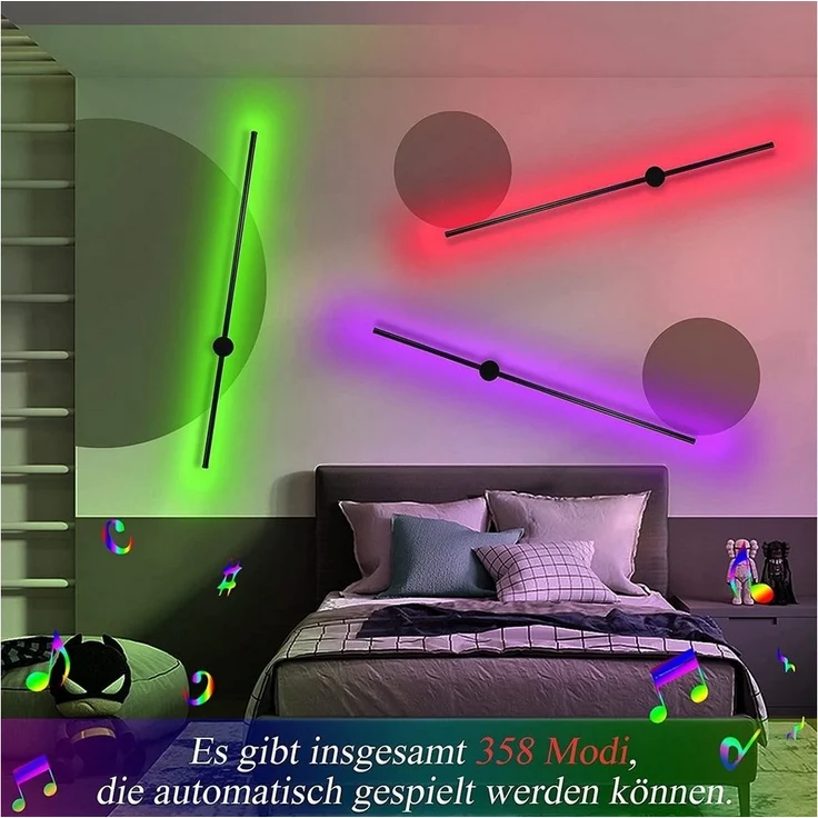 Nettlife LED Wandleuchte LED Wandleuchte RGB -100 cm Schwarz, LED fest integriert, RGB, für Wohnzimmer Schlafzimmer – Bild 2