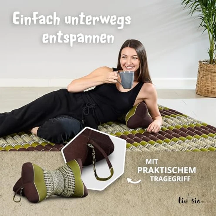 livasia Nackenstützkissen Knochenkissen, vegan und handgefertigt, Ø 15x32cm, Kapok – Bild 7