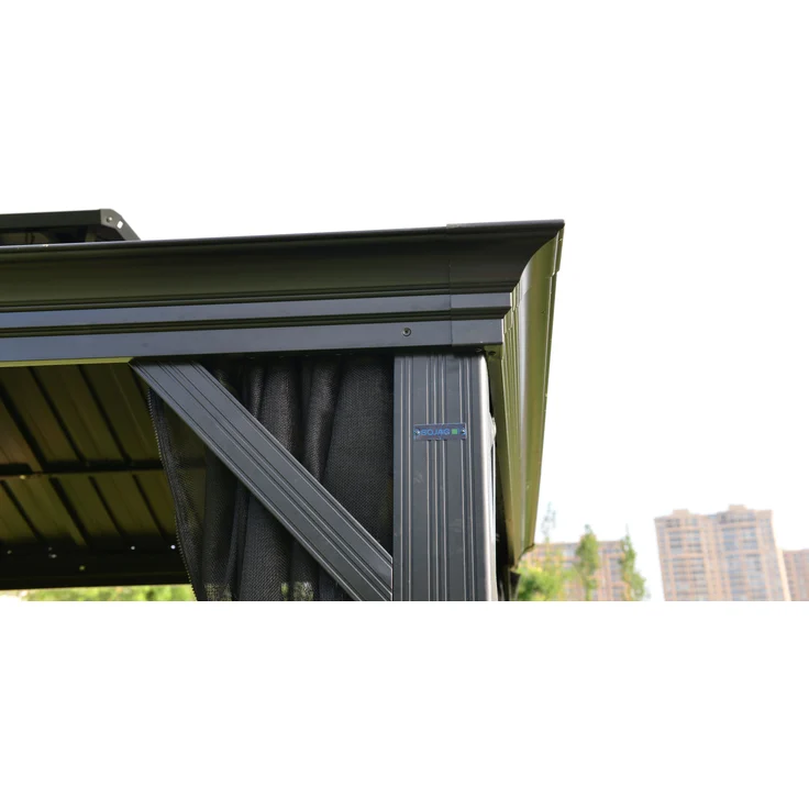LECO Hardtop-Pavillon HELENA, Aluminiumgestell anthrazit, Stahlblechdach anthrazit, Polyamid-Mückennetze, 3,65x3 m – Bild 7