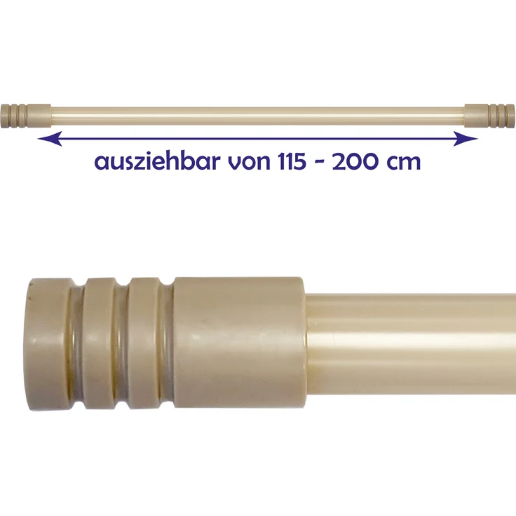 Gardinenstange "Modern" ausziehbar 115 bis 200 cm, Durchmesser 16mm/19mm - Edelstahl - Stil-Garnitur, 1-Lauf Metall Stange – Bild 4
