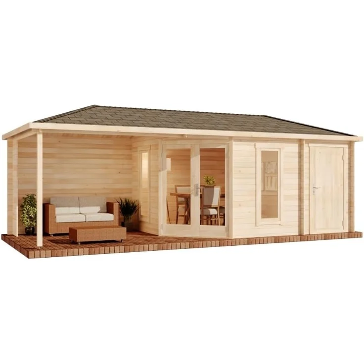 Alpholz 5-Eck Gartenhaus Liwa mit Anbau Gartenhaus aus Holz Holzhaus mit 28 mm Wandstärke inklusive Terrasse Blockbohlenhaus mit Montagematerial – Bild 2