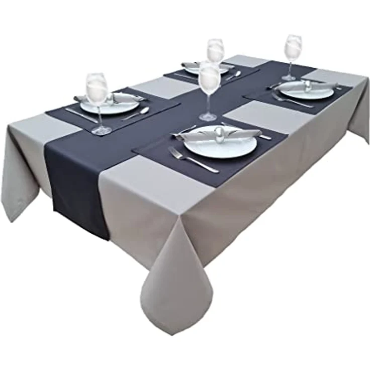 Hochwertige Tischdecke Tischwäsche aus 100% Baumwolle Kollektion Konzept, Farbe & Größe wählbar (Tischdecke - 150x400 cm, Lichtgrau) – Bild 5