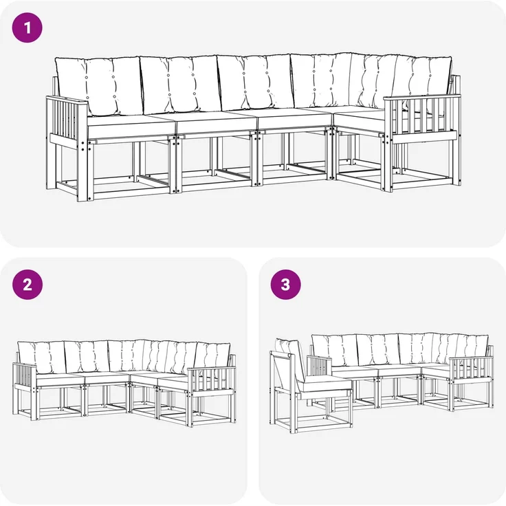 vidaXL Outdoor-Sofagarnitur 5 stk. 5-Sitzer Weiß und Schwarz 3389474 – Bild 8