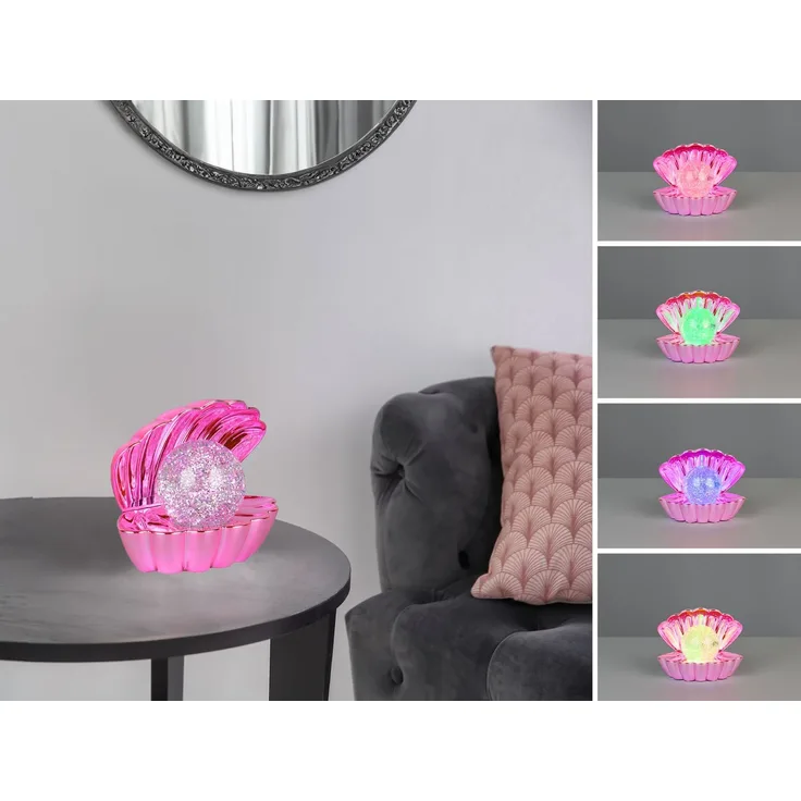 USB Muschel Tischlampe SHELLY Pink mit RGB Beleuchtung, Höhe 14cm