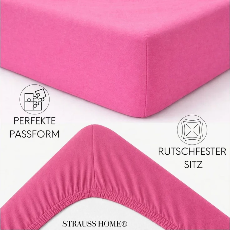 Strauss Home Spannbettlaken Premium 160 g/m² Gekämmte Baumwolle Jersey in Hotelqualität, Gummizug: Rundumgummi, OEKO-TEX®-zertifiziert - Hotelqualität – Formstabil & Langlebig – Bild 3