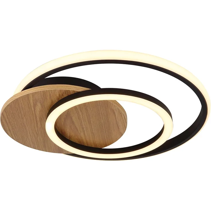 LED Deckenleuchte, Holz, natur, schwarz, L 38 cm