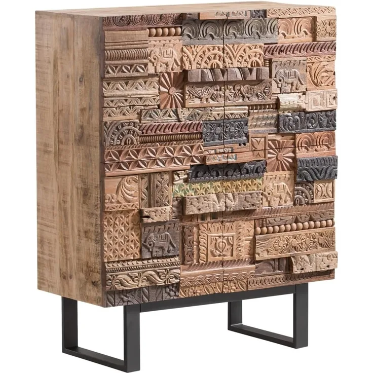 Highboard Greenland massivum Mango Massivholz braun 100x128x45 cm rustikal Boho-Stil Wohnzimmer-Kommode Anrichte Unikat recycelt