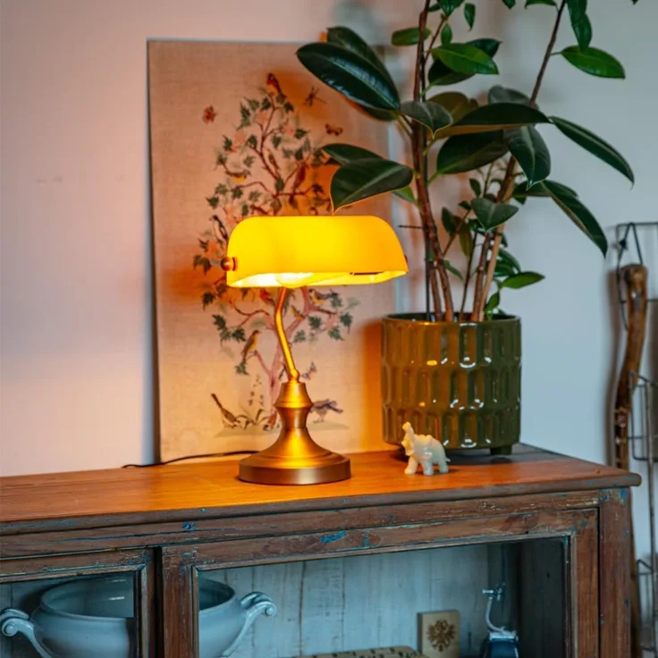 Qazqa Tischleuchte Banker, ohne Leuchtmittel, E27, Gelb, Klassisch / Antik, Glas, 1-flammig