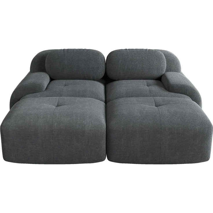 2-Sitzer Sofa 208×178×75 cm aus Cordstoff rahmenlos modular mit 2 Hockern, grau – Bild 5