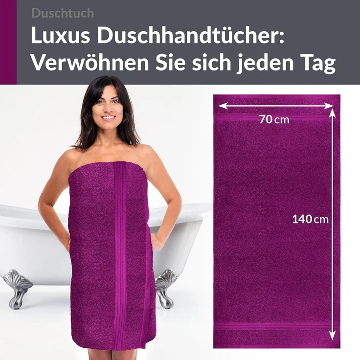 Lashuma Duschtuch Linz, Frottee (1-St), Hochwertiges Duschhandtuch Lila 70x140 cm – Bild 6