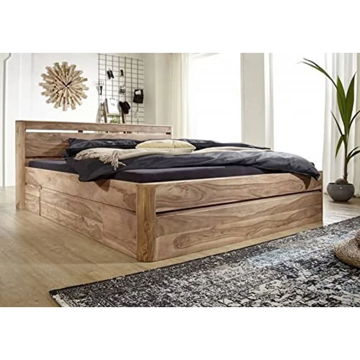 Bett Sheesham 200x200x90 smoked cherry gebeizt TORONTO #158 – Bild 2