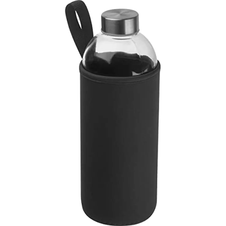 Macma Trinkflasche Trinkflasche aus Glas mit Neoprensleeve / 1000ml / Neoprenfarbe: schwa – Bild 1