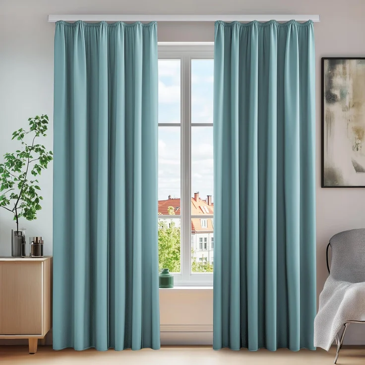 Deconovo Gardinen für Schienensystem mit Kräuselband Curtains Himmelblau | 2er Set, H 220 x B 140 cm, Verdunkelungsvorhänge, Hitzeschutz, Schlafzimmer, Blickdicht Vorhang, Wärmehaltung, Wohnzimmer