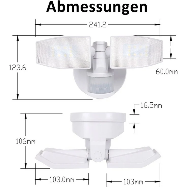 Northpoint LED Wandstrahler Bewegungsmelder 2 Fluter-Köpfe Schwenkbar Batterie 400L – Bild 3