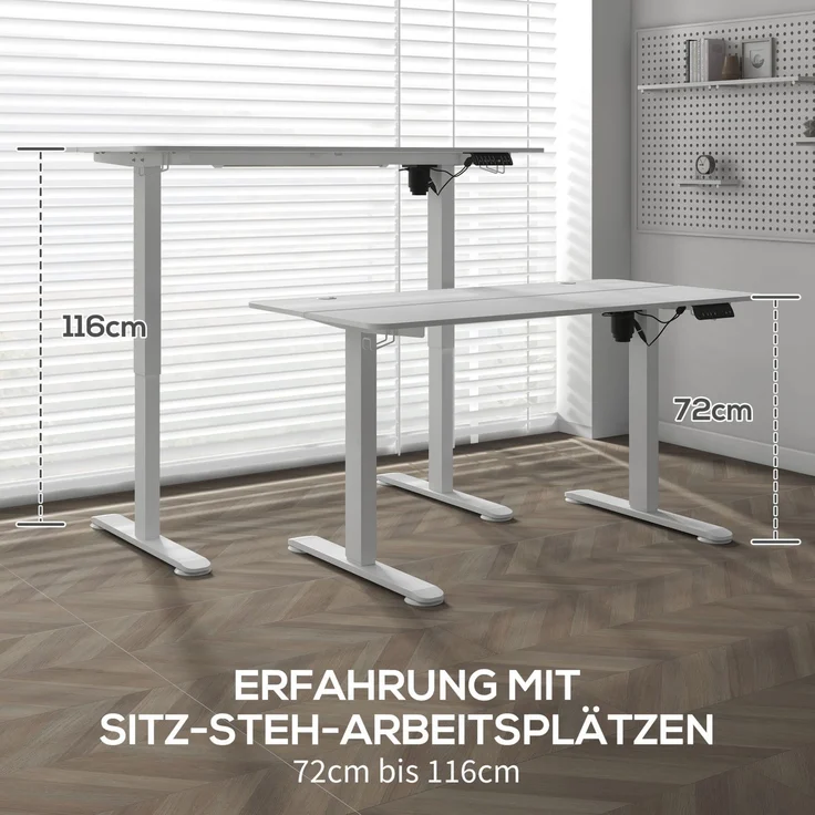 Elektrischer Schreibtisch 140x70 cm mit Memory-Funktion, Kabelmanagement, Weiß – Bild 5