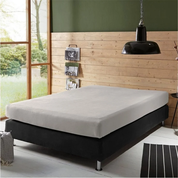Erwin Müller 'Freising' Spannbettlaken, Gummizug: Rundumgummi, 1 Stück, Elasthan-Jersey-Stretch Uni, Silber, Boxspringbett - 90x190 cm - 100x220 cm – Bild 2