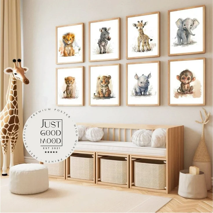 JUSTGOODMOOD Poster ® Tiere Wald Dschungel Aquarell Kinderzimmer, D Elefant (1 St), verschiedene Größen wählbar – Bild 3