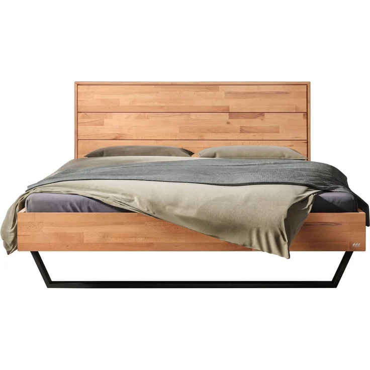 Hasena Massivholzbett Mirco Luce Kernbuche mit LED-Licht 180x200 cm, Fußhöhe 20 cm – Bergamo – Bild 1