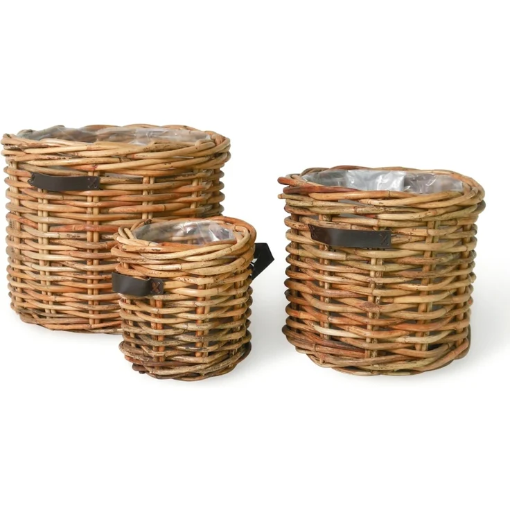 Dickes CL Rattan Pflanzkorb CESTINO natural ca.D35cm Ledergriffe Korb Handarbeit – Bild 3