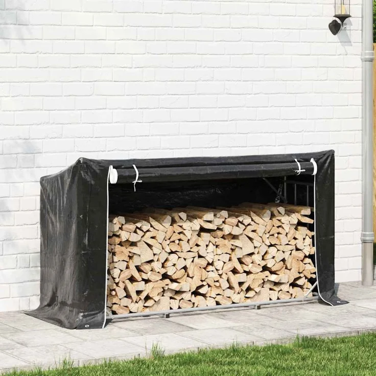 vidaXL Brennholzregal mit Regenschutz 100x40x200 cm Verzinkter Stahl 4104948 – Bild 3