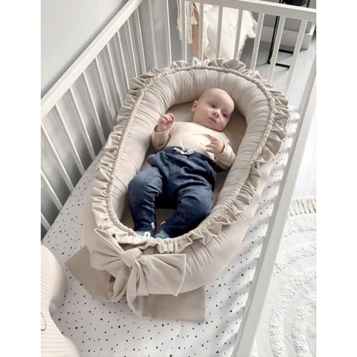 Babynestchen Neugeborene – Babynest Velvet – Nestchen Baby für Babybett & Kinderbett – Babykokon Tragbar – OEKO-TEX zertifiziert – Zubehör Babybett – Sand Velvet – Bild 4