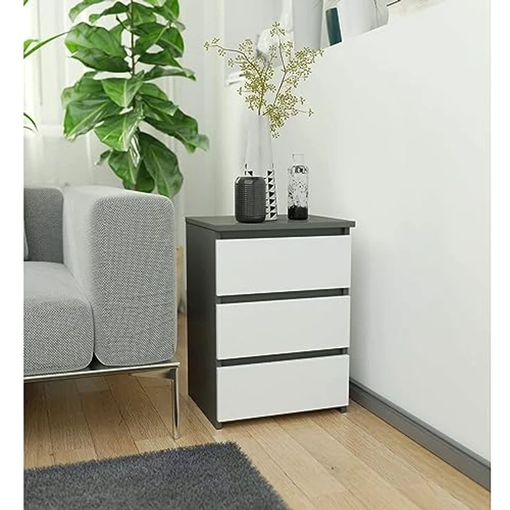 Home Collective Kommode 40 cm breit Holz Highboard Sideboard für Flur Schlafzimmer Wohnzimmer (Mehrzweckschrank Schrank schmal Kommode Schlafzimmer mit Schubladen), Kinderzimmer Organizer, 57 cm hoch mit 3 Schubladen graphit-weiß – Bild 6