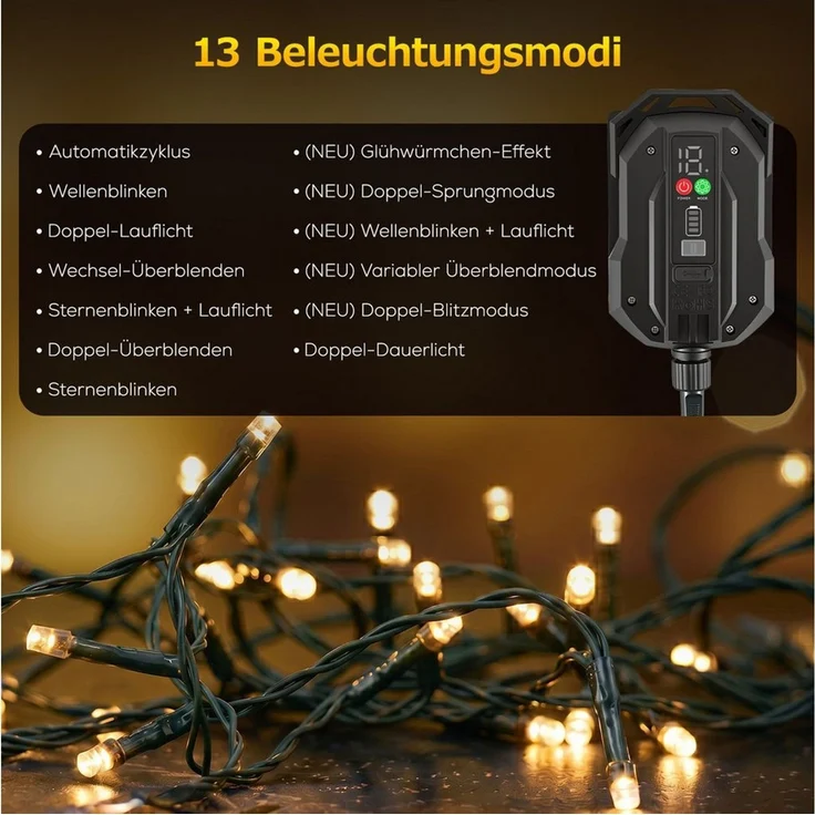 Salcar LED Solarleuchte LED Lichterkette Außen Solar Gartenleuchte Terrasse Balkon Party, LED fest integriert, Warmweiß, 10,75m 240er LED mit Fernbedienung, 13 Modi, Wasserdichte – Bild 3
