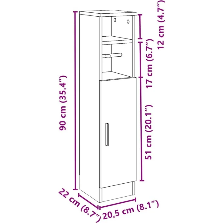 vidaXL Badezimmerschrank mit Rollenhalter Altholz-Optik 20,5x22x90 cm 858504 – Bild 12