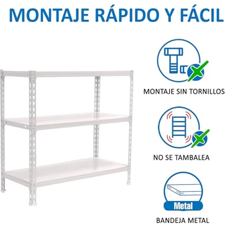 Simon Rack Simonclick Metallregal, 1000 x 900 x 300 mm, 3 Regalböden, 180 kg Biege-Punkt, Regale, Weiß – Bild 6